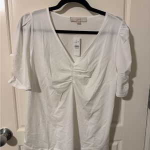 LOFT White Ruched V-Neck Blouse NWT